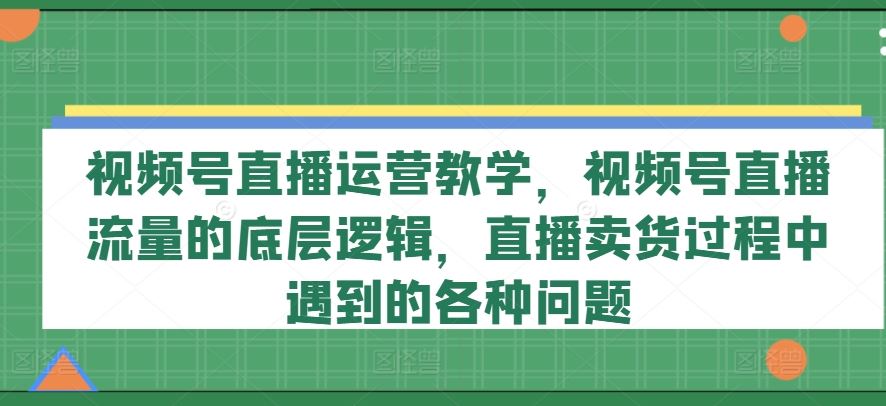 视频号直播运营教学，视频号直播流量的底层逻辑，直播卖货过程中遇到的各种问题-世康聊项目