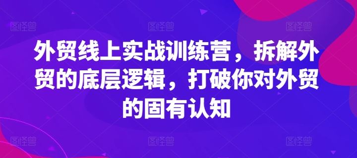 外贸线上实战训练营,拆解外贸的底层逻辑,打破你对外贸的固有认知-世康聊项目