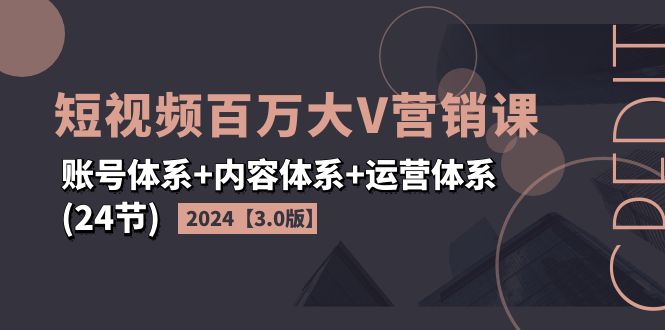 (11795期)2024短视频·百万大V营销课【3.0版】账号体系+内容体系+运营体系(24节)-世康聊项目