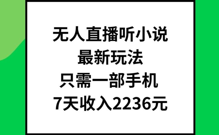 无人直播听小说最新玩法，只需一部手机，7天收入2236元【揭秘】-世康聊项目