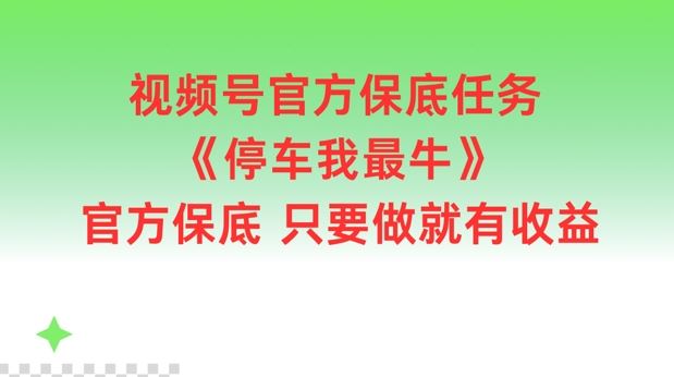 视频号官方保底任务，停车我最牛，官方保底只要做就有收益【揭秘】-世康聊项目