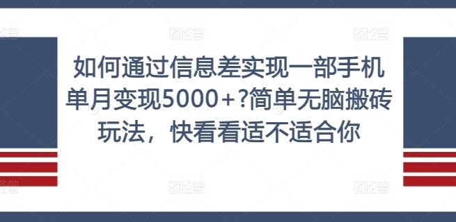 如何通过信息差实现一部手机单月变现5000+?简单无脑搬砖玩法，快看看适不适合你【揭秘】-世康聊项目