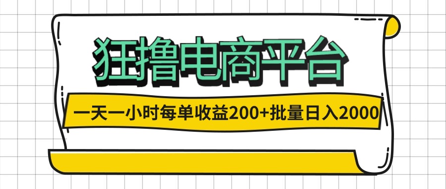 （12463期）一天一小时 狂撸电商平台 每单收益200+ 批量日入2000+-世康聊项目