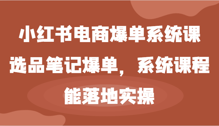 小红书电商爆单系统课-选品笔记爆单，系统课程，能落地实操-世康聊项目
