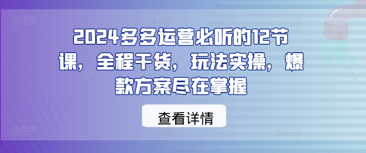 2024多多运营必听的12节课，全程干货，玩法实操，爆款方案尽在掌握-世康聊项目