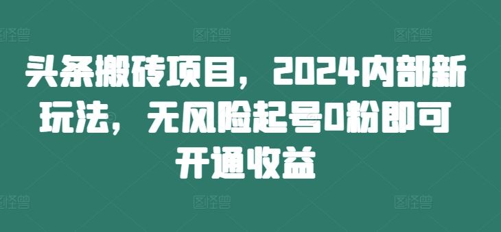 头条搬砖项目，2024内部新玩法，无风险起号0粉即可开通收益-世康聊项目
