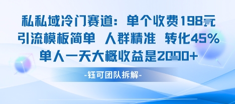 私域冷门赛道单个收费198米引流模板简单人群精准 45%的转化率单人一天大概收益多张-世康聊项目