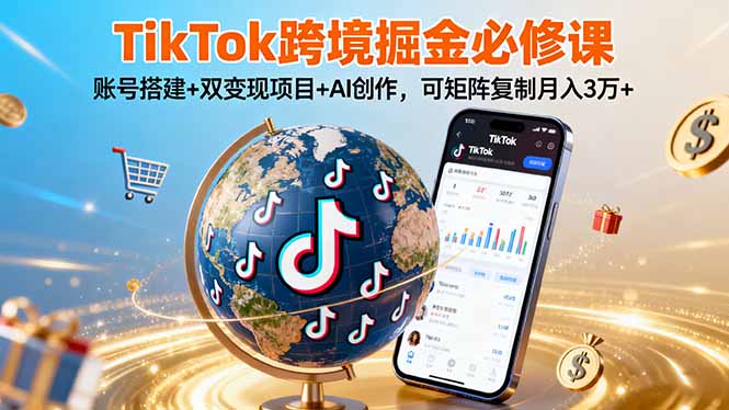 TikTo跨境掘金必修课，账号搭建+双变现项目+AI创作，可矩阵复制月入3万+-世康聊项目