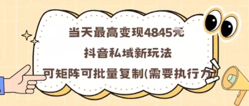 当天最高变现1k+，抖音私域新玩法，可矩阵可批量复制-世康聊项目