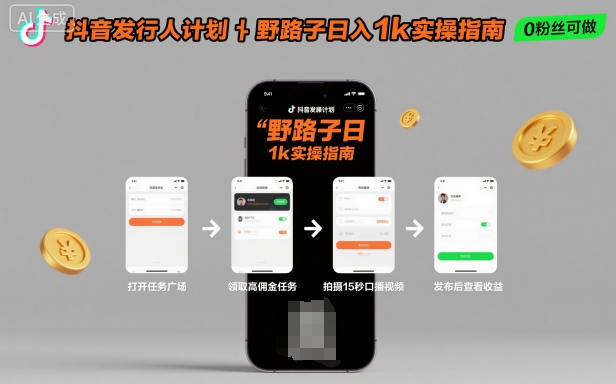 抖音发行人计划全新野路子玩法，随时随地，只要有手机，就能操作，日入1k+【揭秘】-世康聊项目