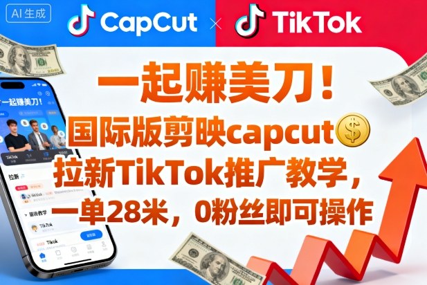 一起賺美刀！国际版剪映capcut拉新TikTok推广教学，一单28米，0粉丝即可操作(附推广入口和教学)-世康聊项目