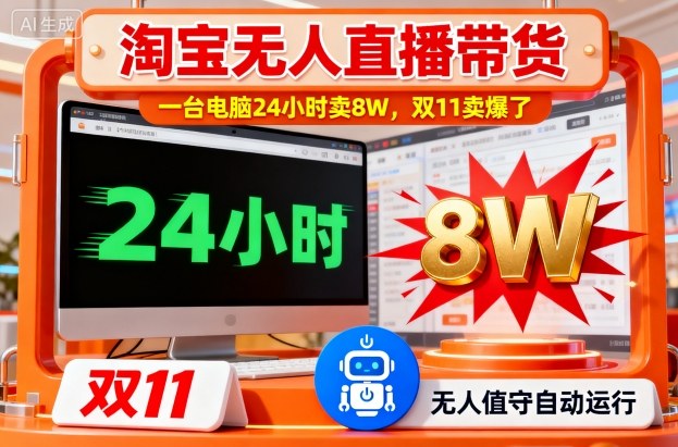 淘宝无人直播带货，一台电脑214小时卖8W，双11卖爆了【揭秘】-世康聊项目