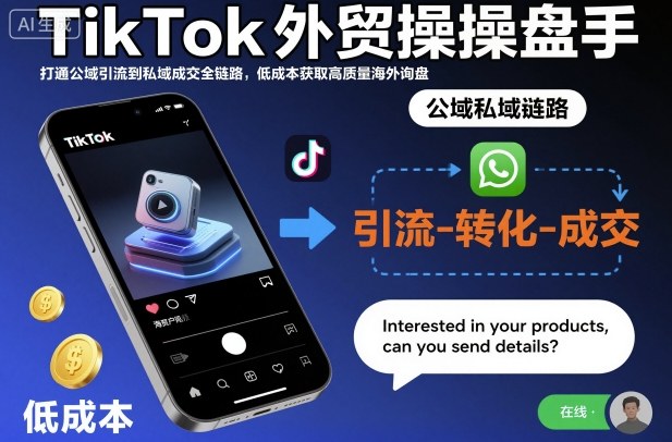 TikTok外贸操盘手，打通公域引流到私域成交全链路，低成本获取高质量海外询盘-世康聊项目