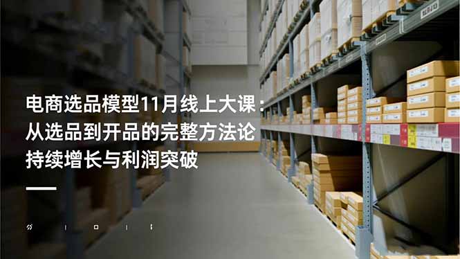 电商选品模型11月线上大课：从选品到开品的完整方法论 持续增长与利润突破-世康聊项目