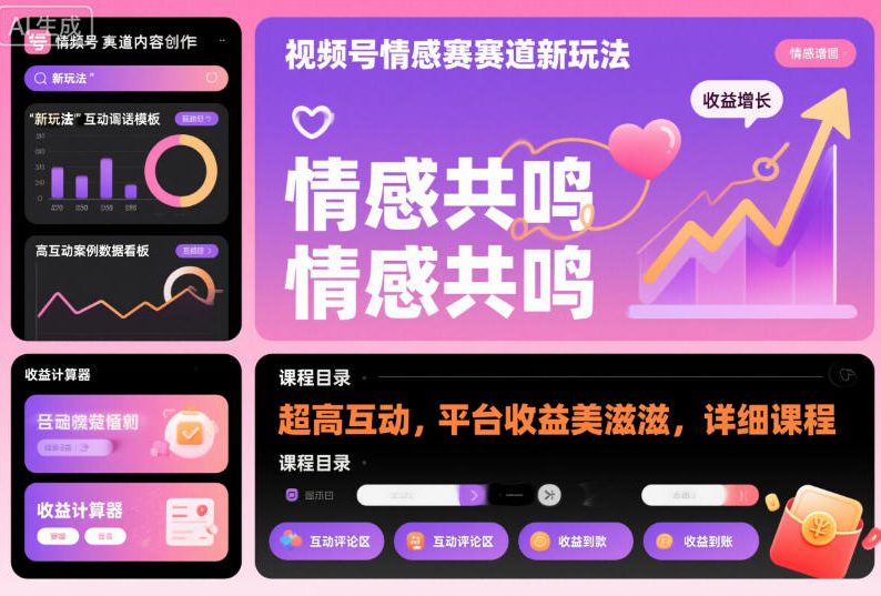 视频号情感赛道新玩法，超高互动，平台收益美滋滋，详细课程-世康聊项目