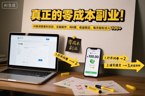 真正的零成本副业！问卷调查暴利项目，无脑操作，纯0撸，收益稳定，每天轻松日入100+【揭秘】-世康聊项目