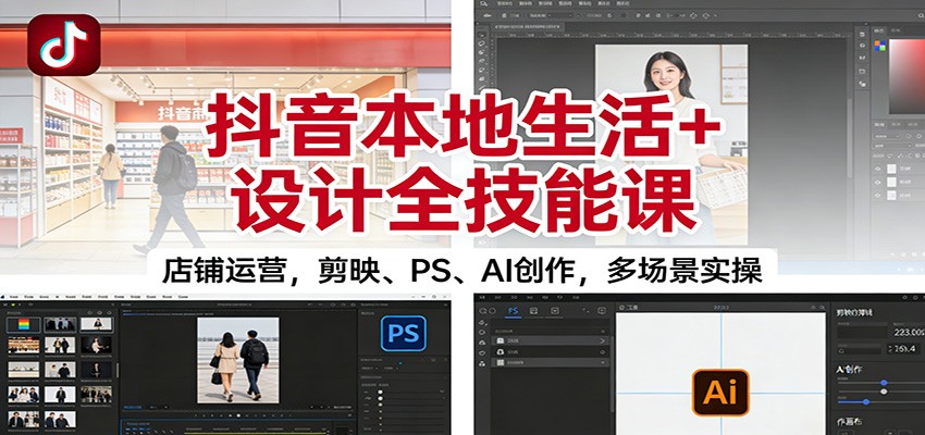 抖音本地生活+设计全技能课：店铺运营，剪映、PS、AI创作，多场景实操-世康聊项目