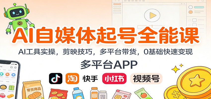 AI自媒体起号全能课：AI工具实操，剪映技巧，多平台带货，0基础快速变现-世康聊项目