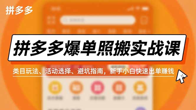 拼多多爆单照搬实战课，类目玩法、活动选择、避坑指南，新手小白快速出单赚钱-世康聊项目