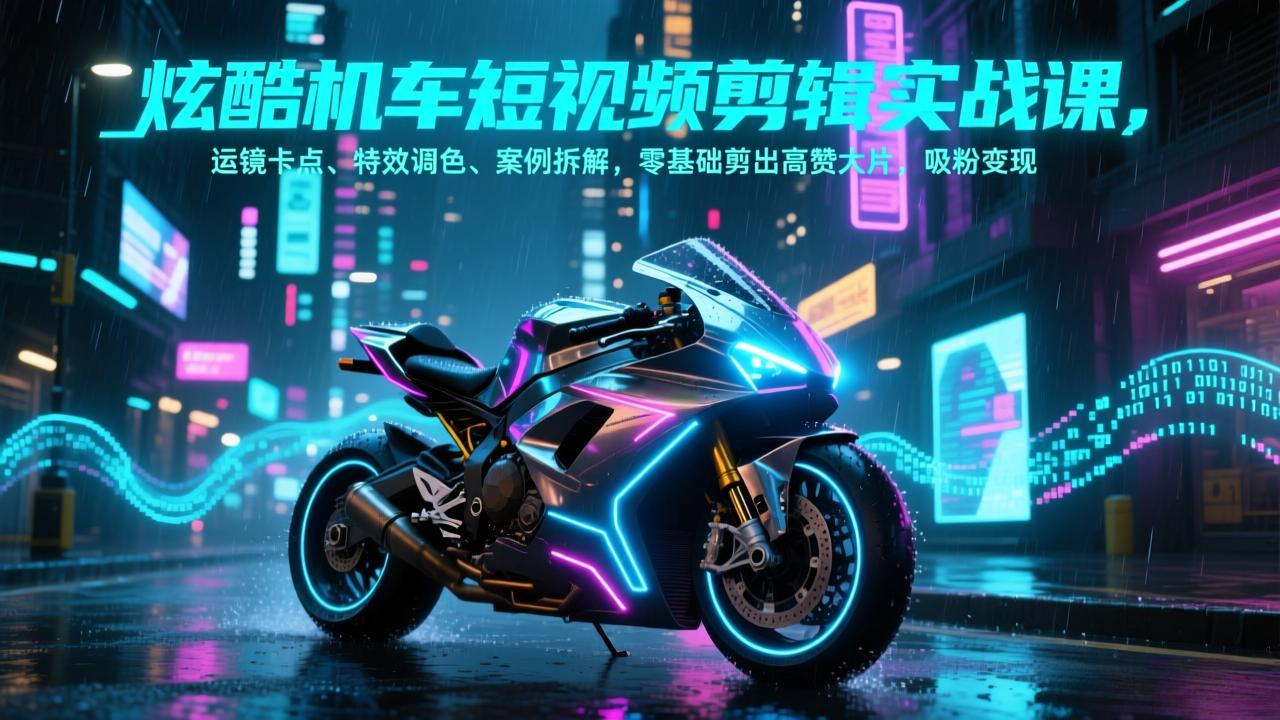 炫酷机车短视频剪辑实战课，运镜卡点、特效调色、案例拆解，零基础剪出高赞大片，吸粉变现-世康聊项目