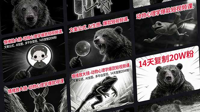 情绪放大镜-动物心理学爆款短视频课，文案公式、AI生图、多平台变现，14天复制20W粉-世康聊项目