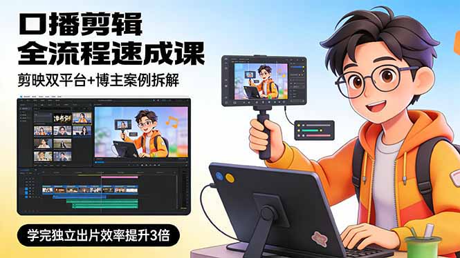 口播剪辑全流程速成课，剪映双平台+博主案例拆解，学完独立出片效率提升3倍-世康聊项目