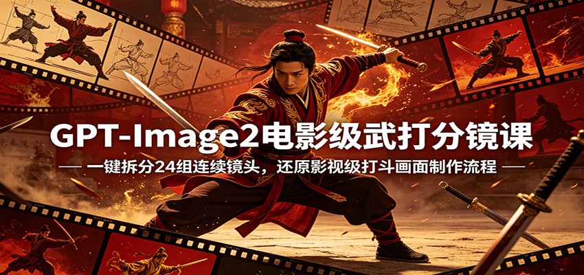 GPT-Image2电影级武打分镜课：一键拆分24组连续镜头，还原影视级打斗画面制作流程-世康聊项目