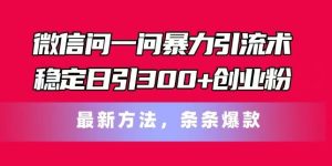 微信问一问暴力引流术,稳定日引300+创业粉,最新方法,条条爆款【揭秘】-世康聊项目
