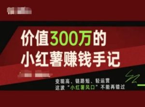 价值300万的小红书赚钱手记,变现高、链路短、轻运营,这波“小红薯风口”不能再错过-世康聊项目