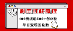 (11859期)利用杠杆100元撬动500+创业粉,单日变现5位数-世康聊项目