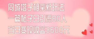 同城搭子相亲新玩法一篇帖子引流80人当日变现3600元(项目教程+实操教程)【揭秘】-世康聊项目