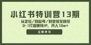 小红书特训营13期，从定位/到起号/到变现全路径，0-1打造赚钱IP，月入10w+-世康聊项目