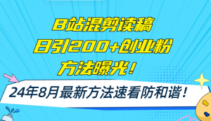 (11975期)B站混剪读稿日引200+创业粉方法4.0曝光,24年8月最新方法Ai一键操作 速…-世康聊项目
