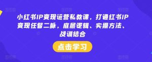 小红书IP变现运营私教课，打通红书IP变现任督二脉，底层逻辑、实操方法、战训结合-世康聊项目