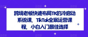 跨境老板快速布局TK的冷启动系统课，TikTok全案运营课程，小白入门最佳选择-世康聊项目