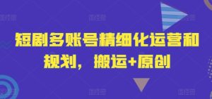 短剧多账号精细化运营和规划，搬运+原创-世康聊项目