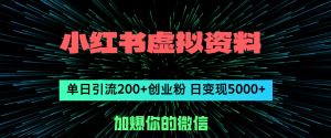 (12164期)小红书虚拟资料日引流200+创业粉,单日变现5000+-世康聊项目