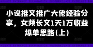 小说推文推广大佬经验分享,女频长文1天1万收益爆单思路(上)-世康聊项目