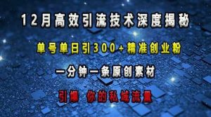 最新高效引流技术深度揭秘 ，单号单日引300+精准创业粉，一分钟一条原创素材，引爆你的私域流量-世康聊项目