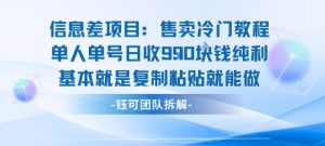 信息差项目：售卖冷门教程单人单号日收9张纯利基本就是复制粘贴就能做-世康聊项目
