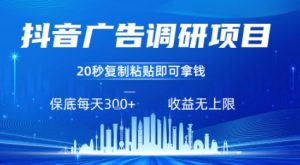 抖音广告调研项目，只需复制粘贴广告即可挣钱，任务不限量，一天稳定3张-世康聊项目