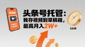 【头条号托管 】我存视频到草稿箱,你每天5分钟发布,最高月入2W+【揭秘】-世康聊项目