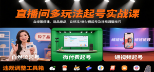 直播间多玩法起号实战课:含绿幕搭建、选品排品,自然流/微付费起号及违规调整技巧-世康聊项目
