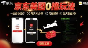 京东美团平台最新0撸玩法，全自动挂G，每天30分钟，无脑操作，当天收益3张【揭秘】-世康聊项目
