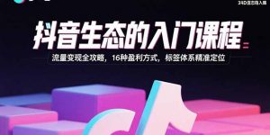 抖音生态的入门课程：流量变现全攻略，16种盈利方式，标签体系精准定位-世康聊项目