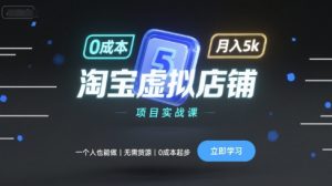 淘宝虚拟店铺项目实战课，一个人也能做，无需货源、0成本起步，月入5k-世康聊项目