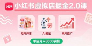 小红书虚拟店掘金2.0课，矩阵开店+AI搬运+乘风推广，单店月入8000实操-世康聊项目