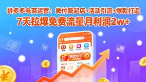 拼多多电商运营：微付费起店+活动引流+爆款打造 7天拉爆免费流量月利润2w+-世康聊项目