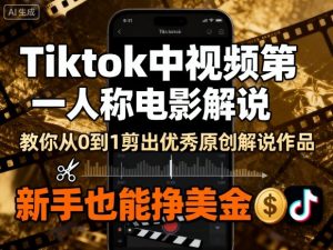 Tiktok中视频第一人称电影解说,教你从0到1剪出一个优秀的原创解说作品,新手也能挣美金-世康聊项目