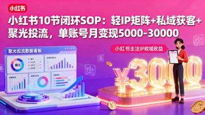 小红书10节闭环SOP:轻IP矩阵+私域获客+聚光投流,单账号月变现5000-30000-世康聊项目